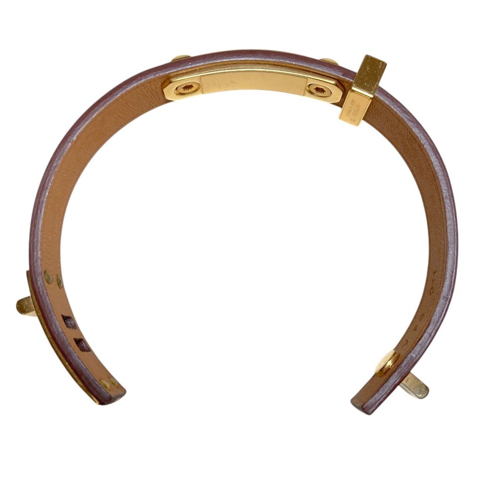Hermes As de Coule Heart Motif Leather Bracelet T2 Brown Gold Brand — view 8