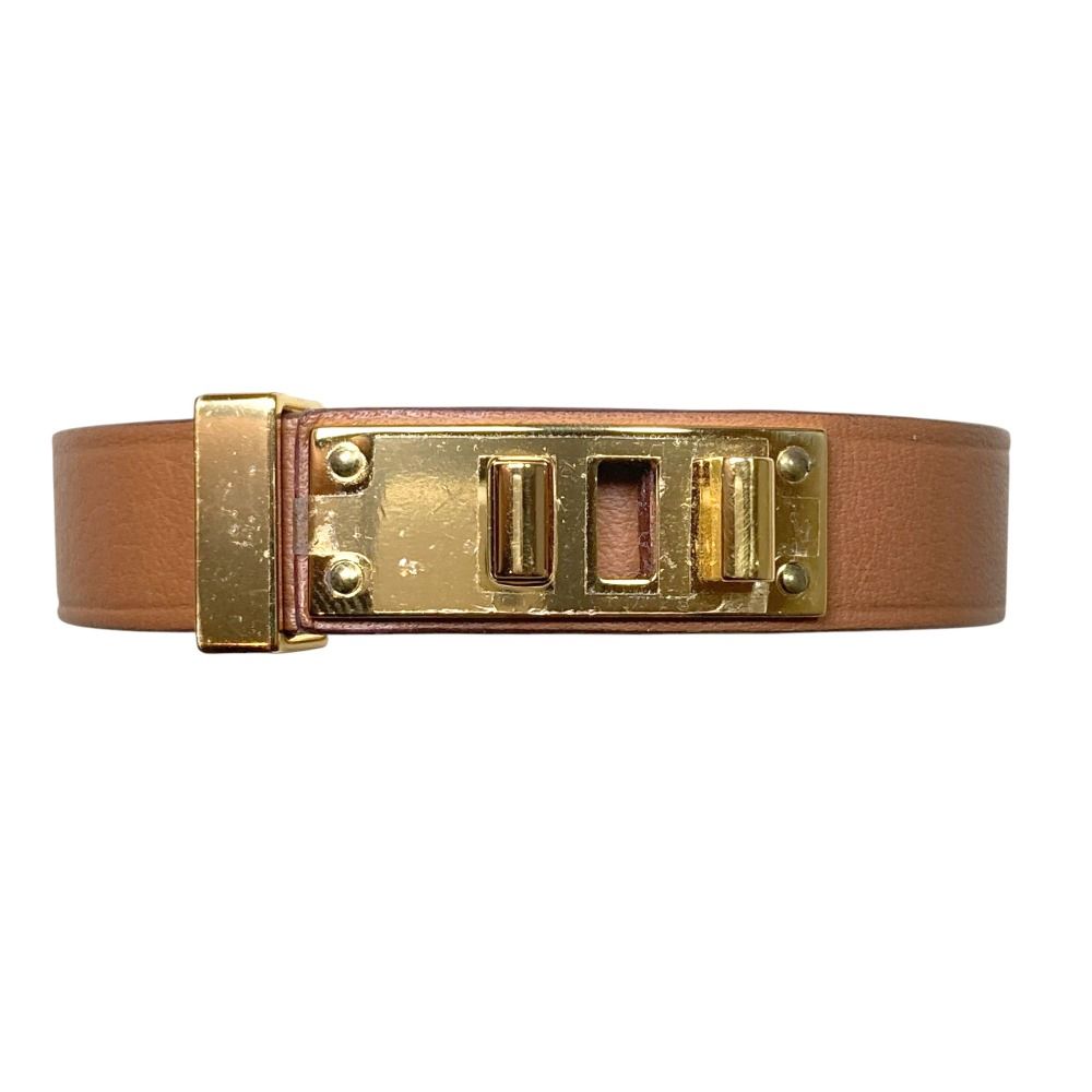 Hermes As de Coule Heart Motif Leather Bracelet T2 Brown Gold Brand — view 5