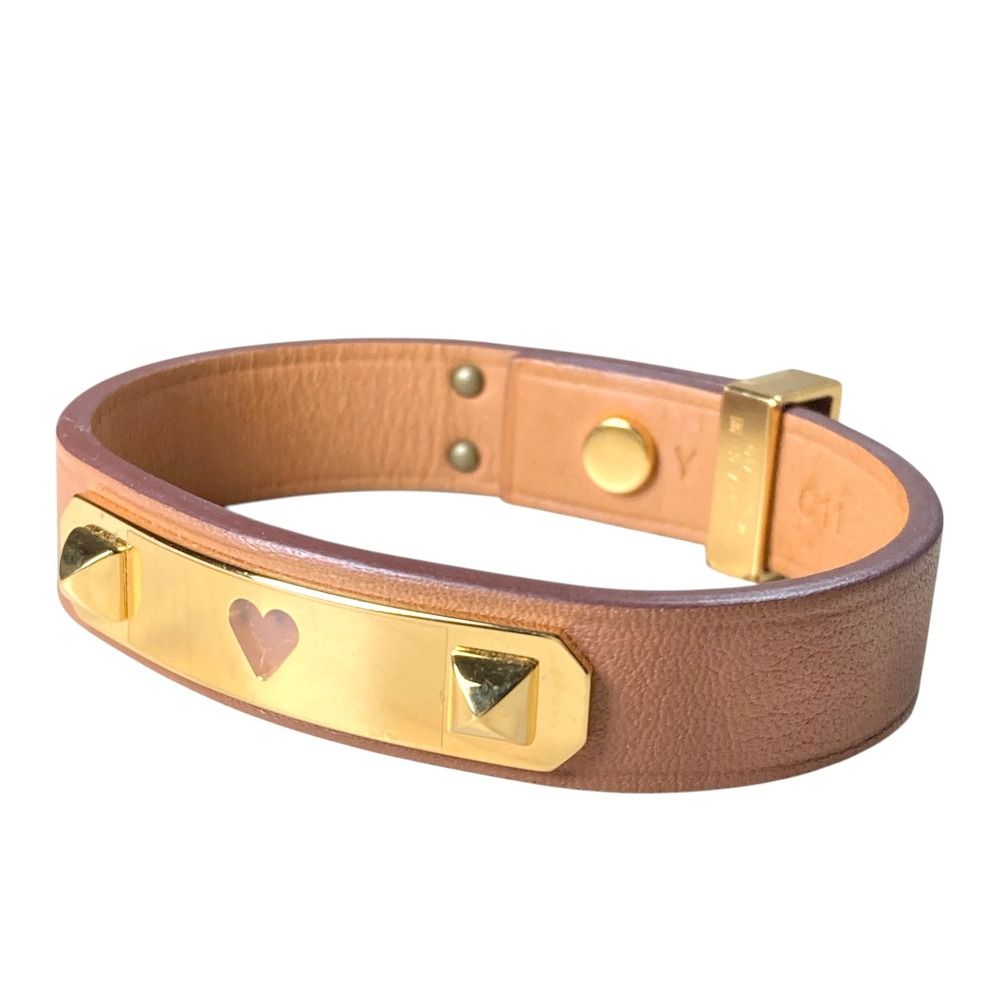 Hermes As de Coule Heart Motif Leather Bracelet T2 Brown Gold Brand — view 2