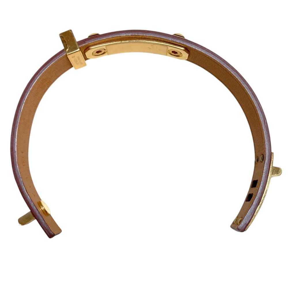Hermes As de Coule Heart Motif Leather Bracelet T2 Brown Gold Brand — view 7