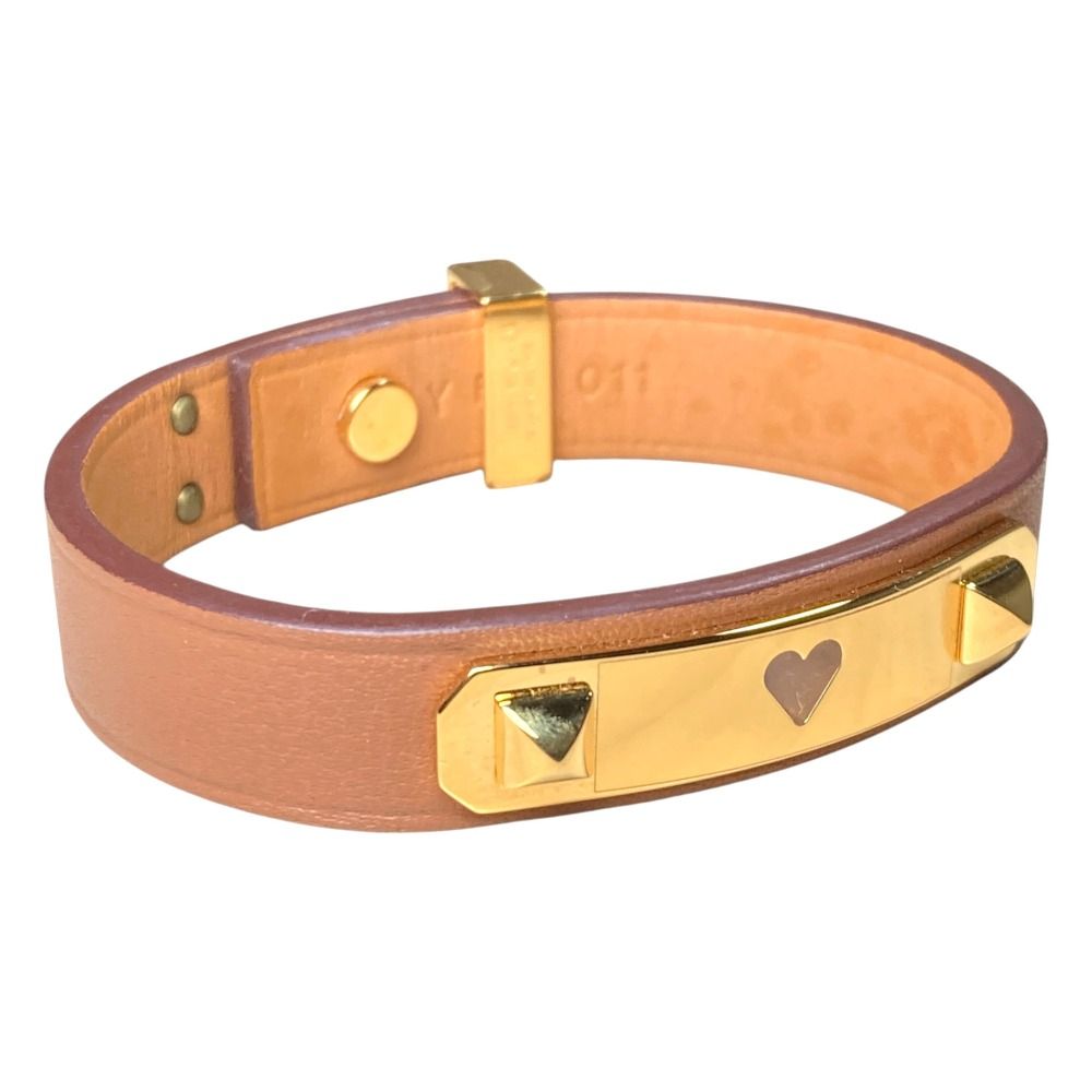 Hermes As de Coule Heart Motif Leather Bracelet T2 Brown Gold Brand — view 3