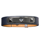 Hermes As de Coule Heart Motif Leather Bracelet T2 Navy Silver Brand — view 3