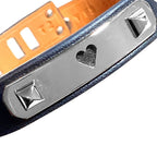 Hermes As de Coule Heart Motif Leather Bracelet T2 Navy Silver Brand — view 8