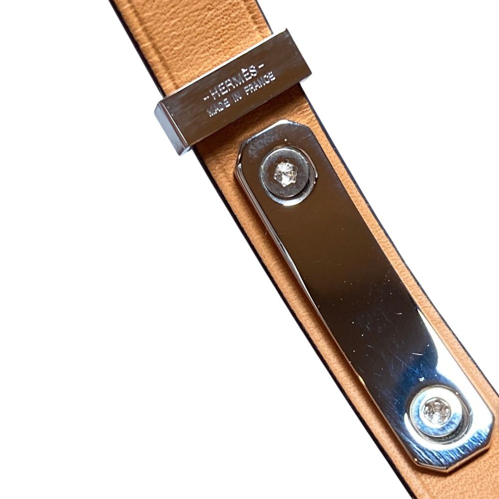 Hermes As de Coule Heart Motif Leather Bracelet T2 Navy Silver Brand — view 9