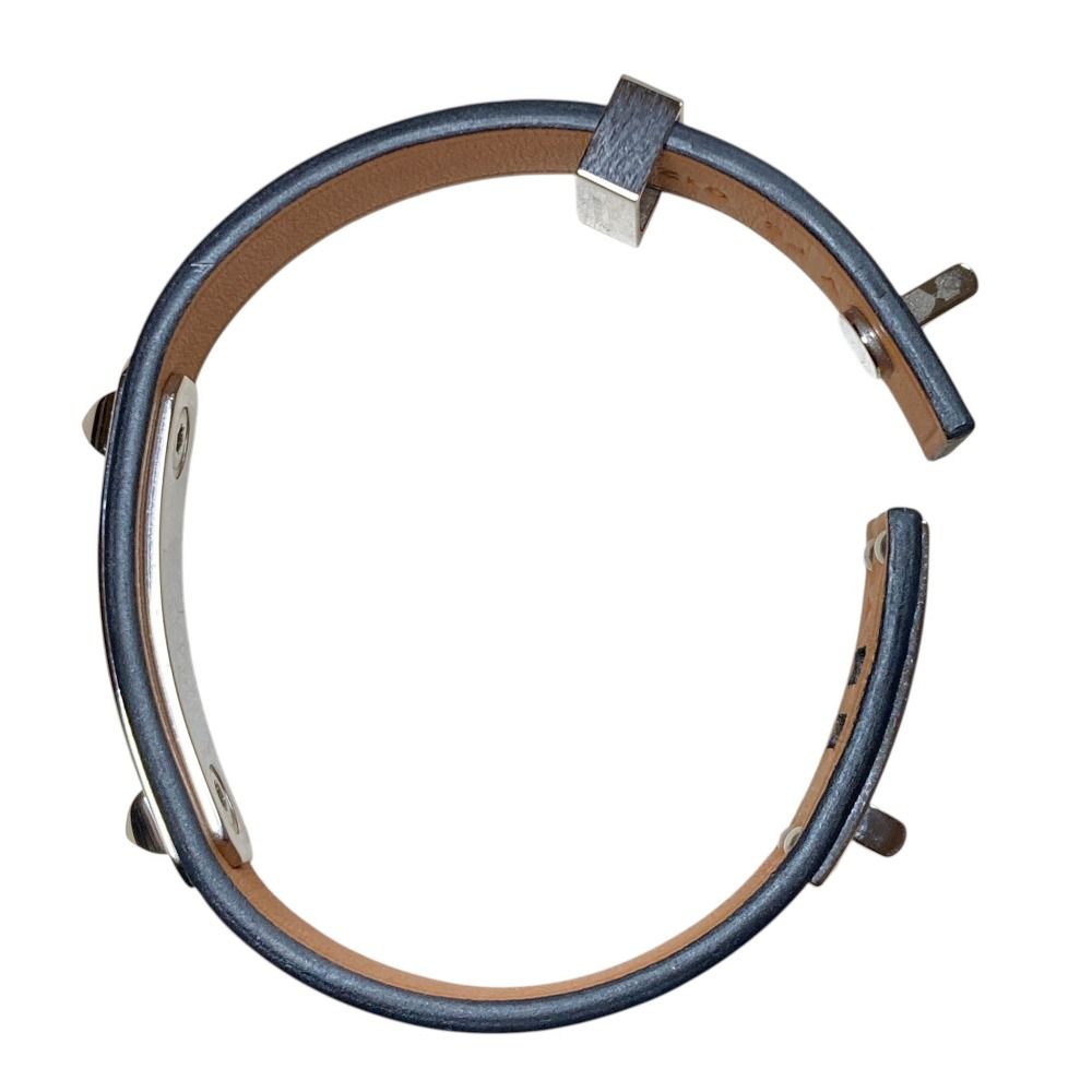 Hermes As de Coule Heart Motif Leather Bracelet T2 Navy Silver Brand — view 7