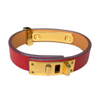 Hermes As de Coule Heart Motif Leather Bracelet T2 Red Gold Brand — view 4