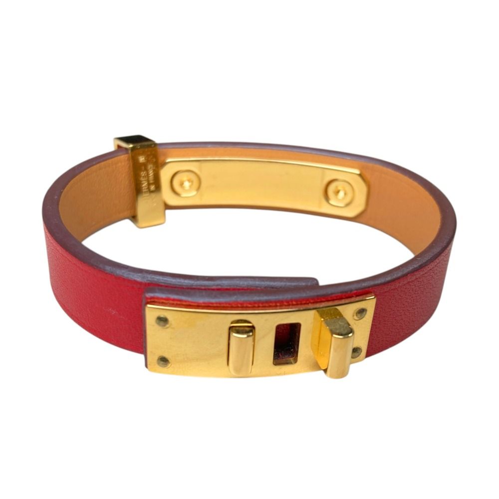 Hermes As de Coule Heart Motif Leather Bracelet T2 Red Gold Brand — view 4