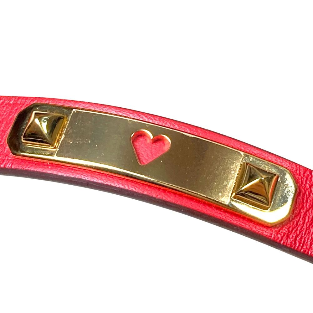 Hermes As de Coule Heart Motif Leather Bracelet T2 Red Gold Brand — view 8