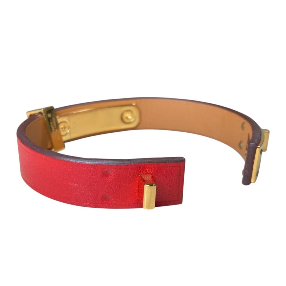 Hermes As de Coule Heart Motif Leather Bracelet T2 Red Gold Brand — view 5