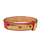 Hermes As de Coule Heart Motif Leather Bracelet T2 Red Gold Brand — view 2