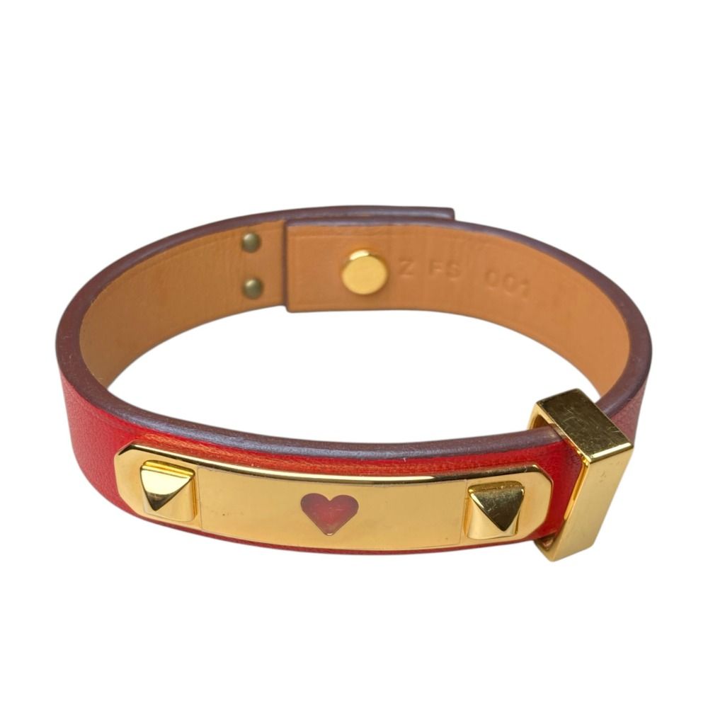 Hermes As de Coule Heart Motif Leather Bracelet T2 Red Gold Brand — view 3