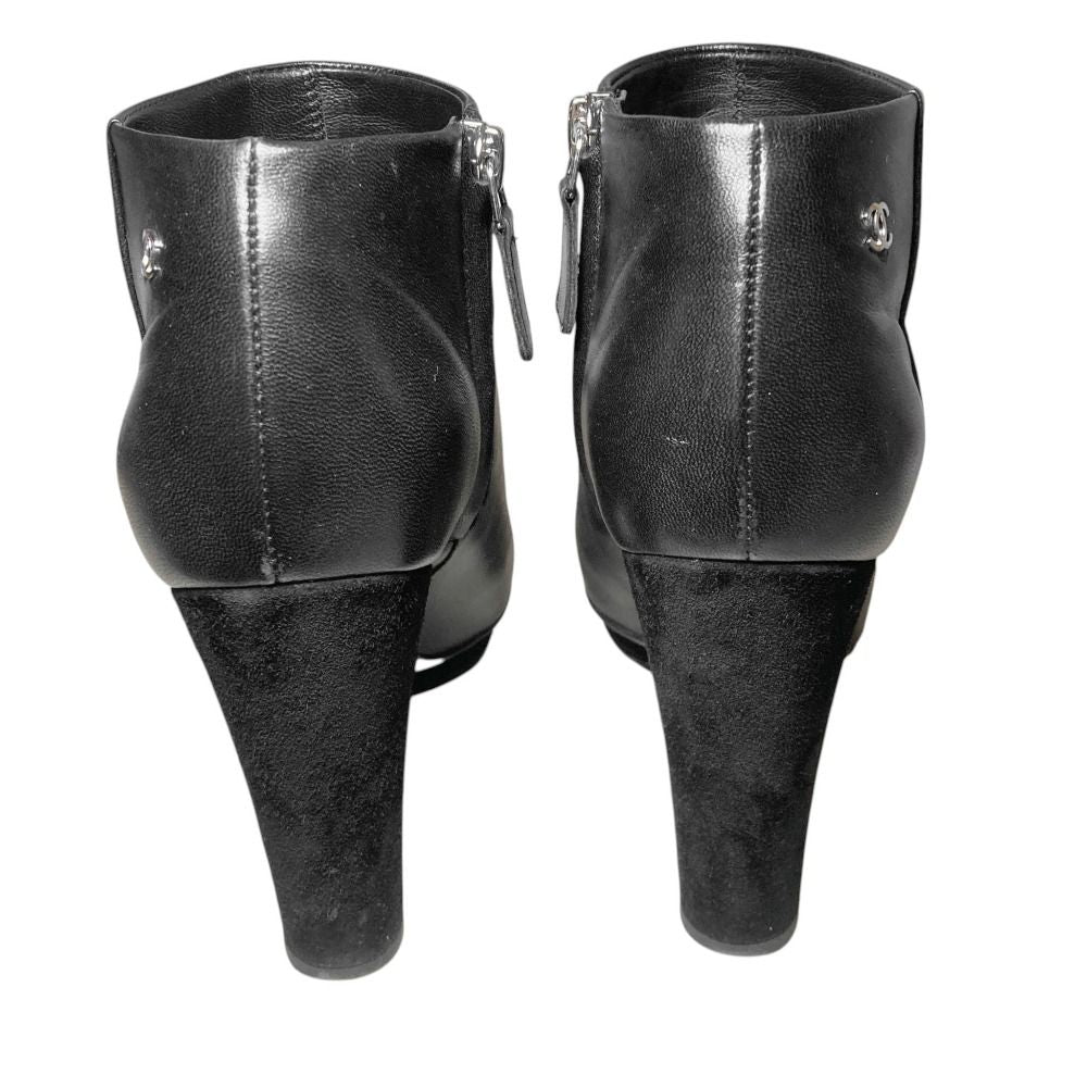 Chanel CC Logo Leather Short Boots Booties 36.5 — view 5