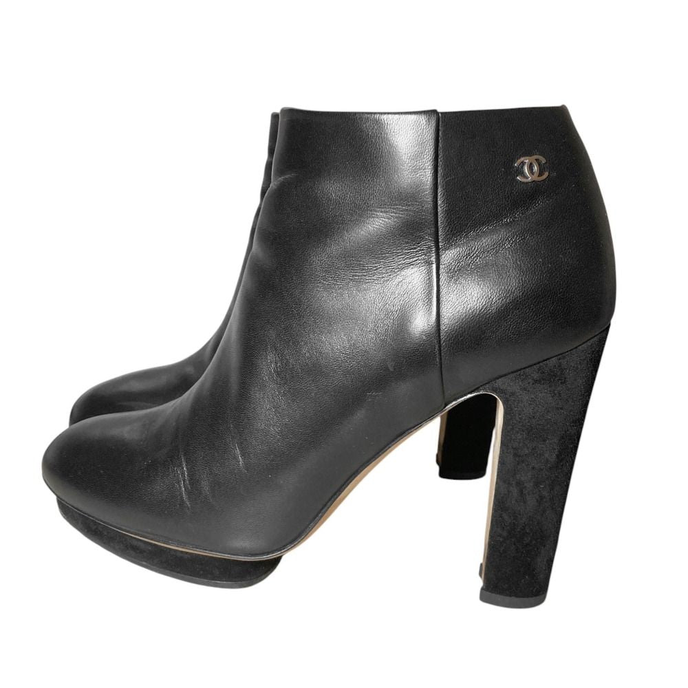 Chanel CC Logo Leather Short Boots Booties 36.5 — view 3