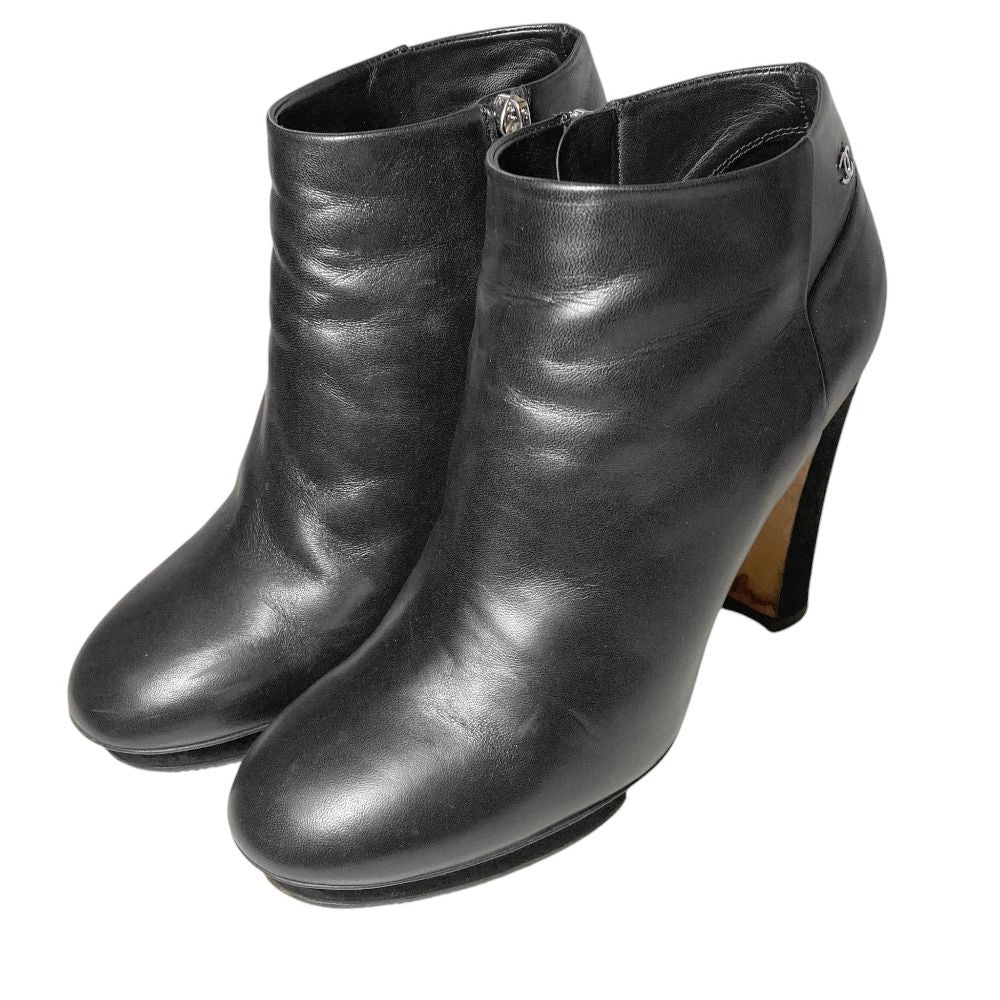 Chanel CC Logo Leather Short Boots Booties 36.5 — view 2