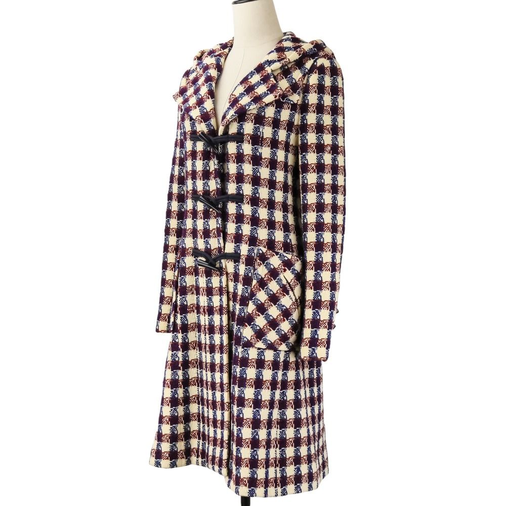 Chanel Tweed Check Duffel Coat Navy Ivory Red Ivory — view 2
