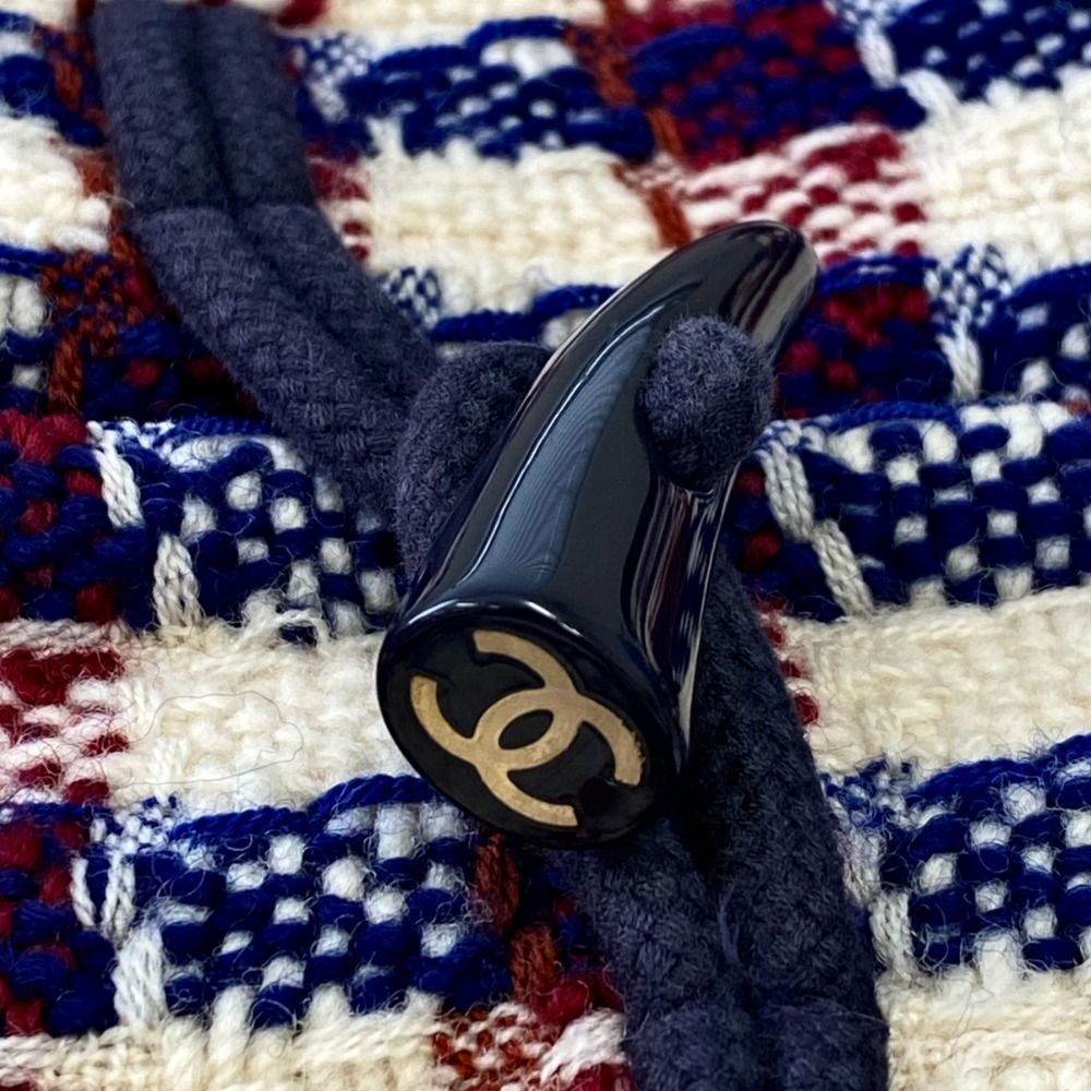 Chanel Tweed Check Duffel Coat Navy Ivory Red Ivory — view 9