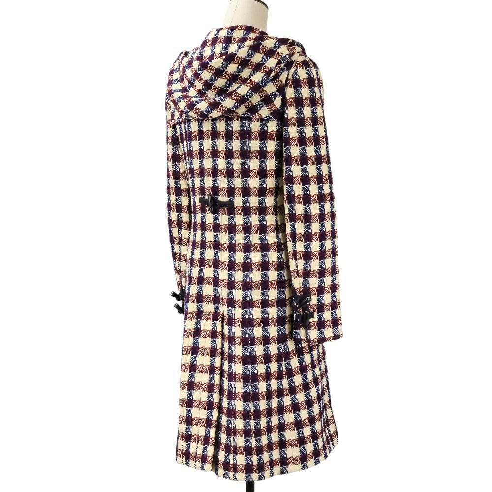 Chanel Tweed Check Duffel Coat Navy Ivory Red Ivory — view 5