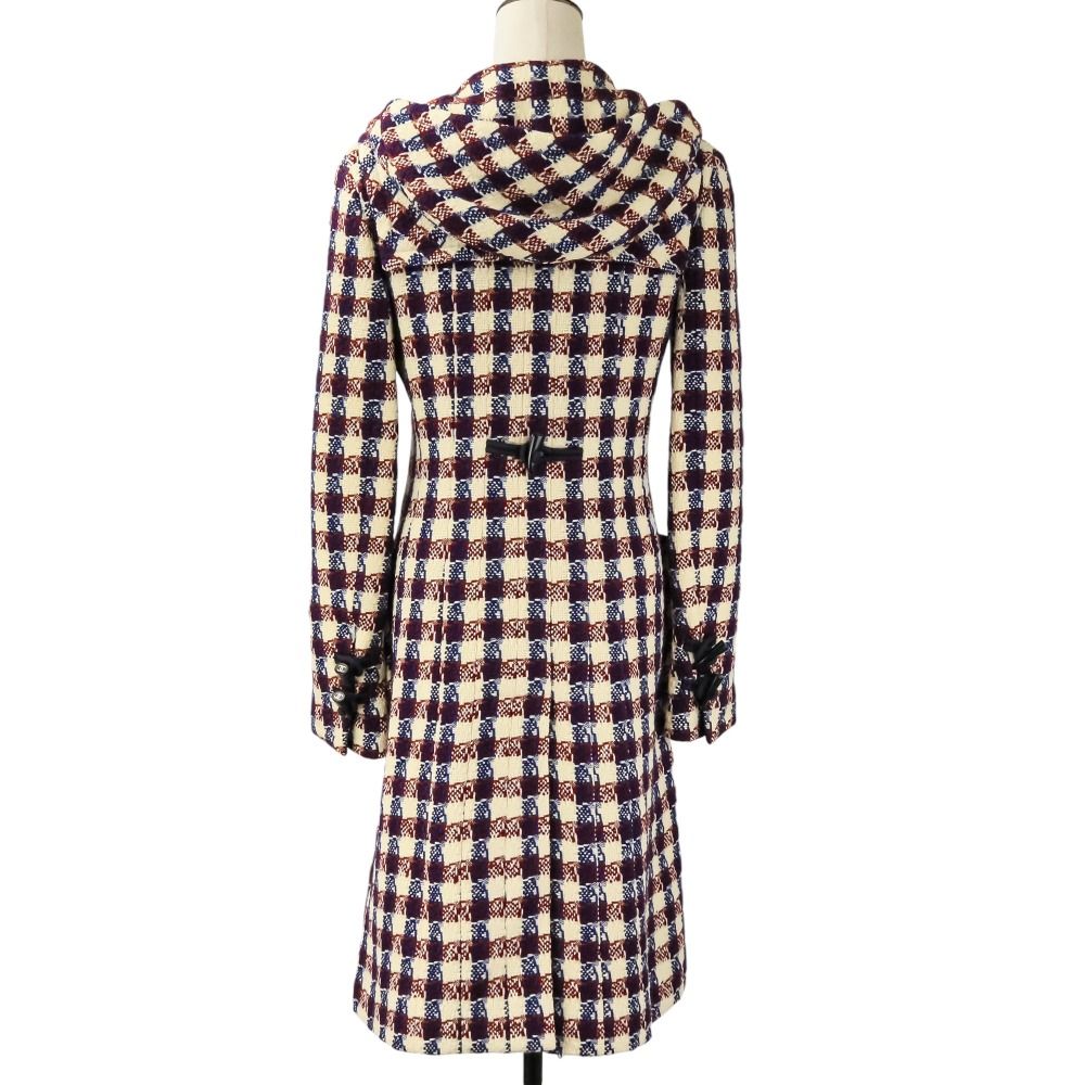 Chanel Tweed Check Duffel Coat Navy Ivory Red Ivory — view 4