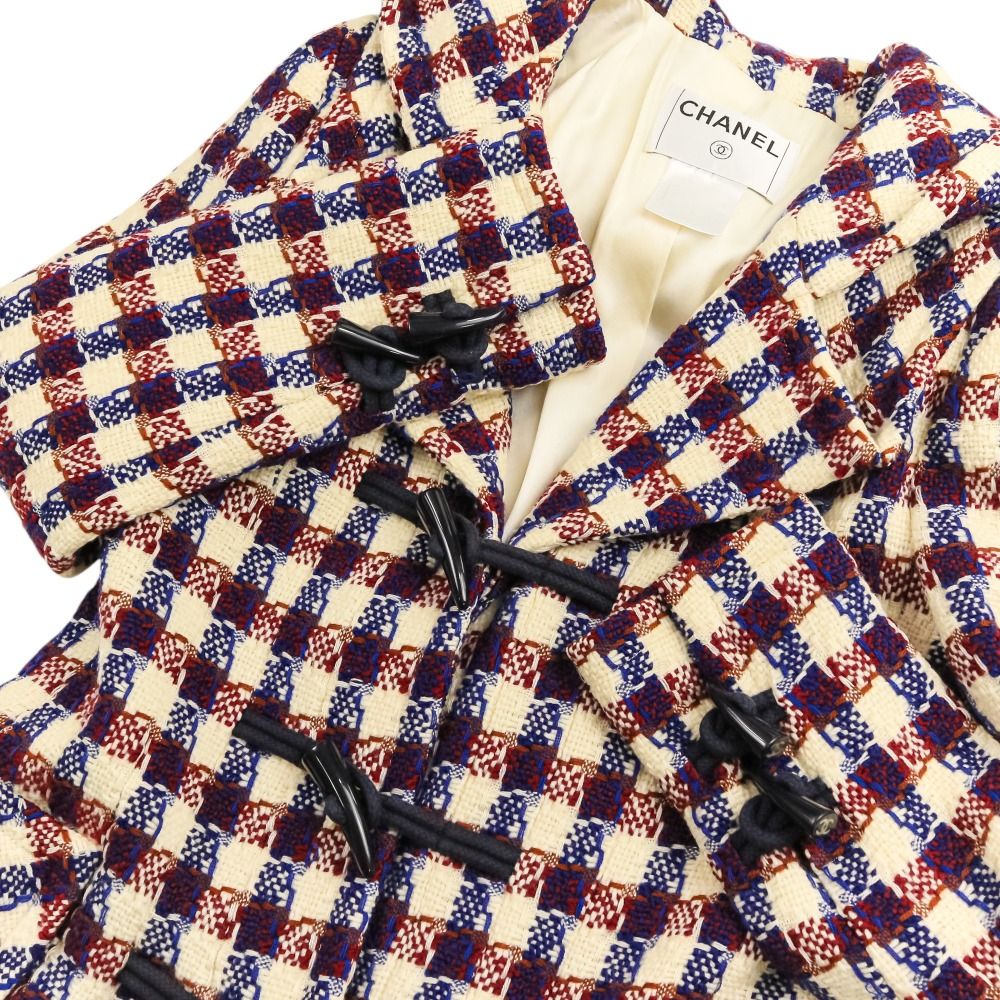 Chanel Tweed Check Duffel Coat Navy Ivory Red Ivory — view 8