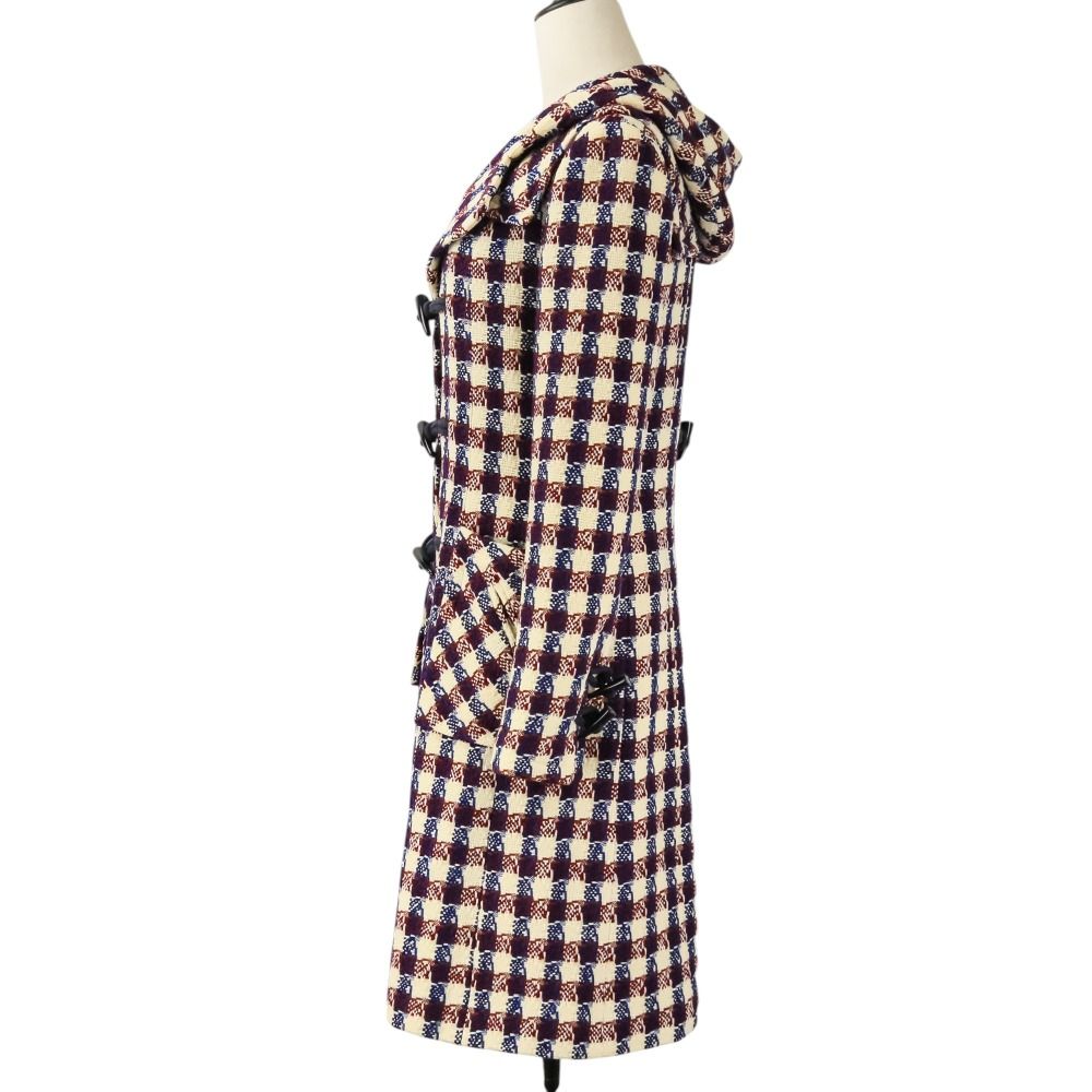 Chanel Tweed Check Duffel Coat Navy Ivory Red Ivory — view 3