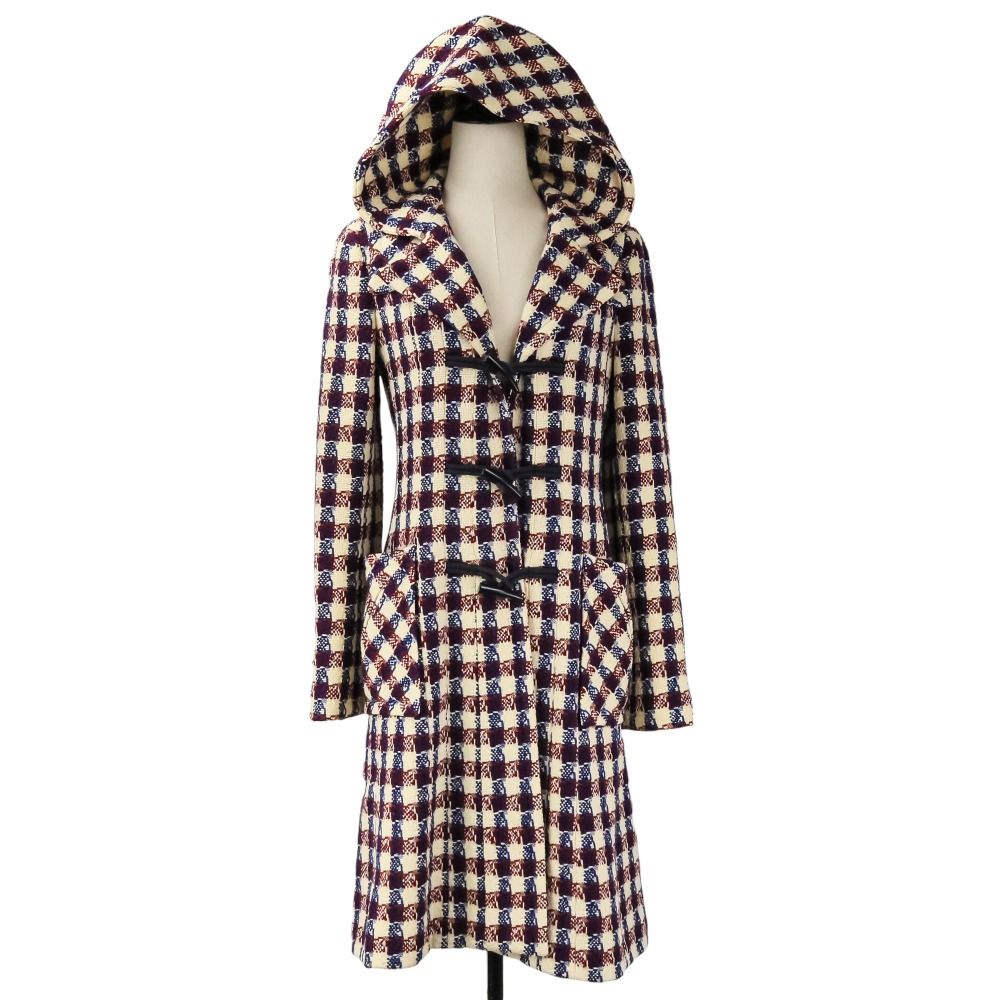 Chanel Tweed Check Duffel Coat Navy Ivory Red Ivory — view 6