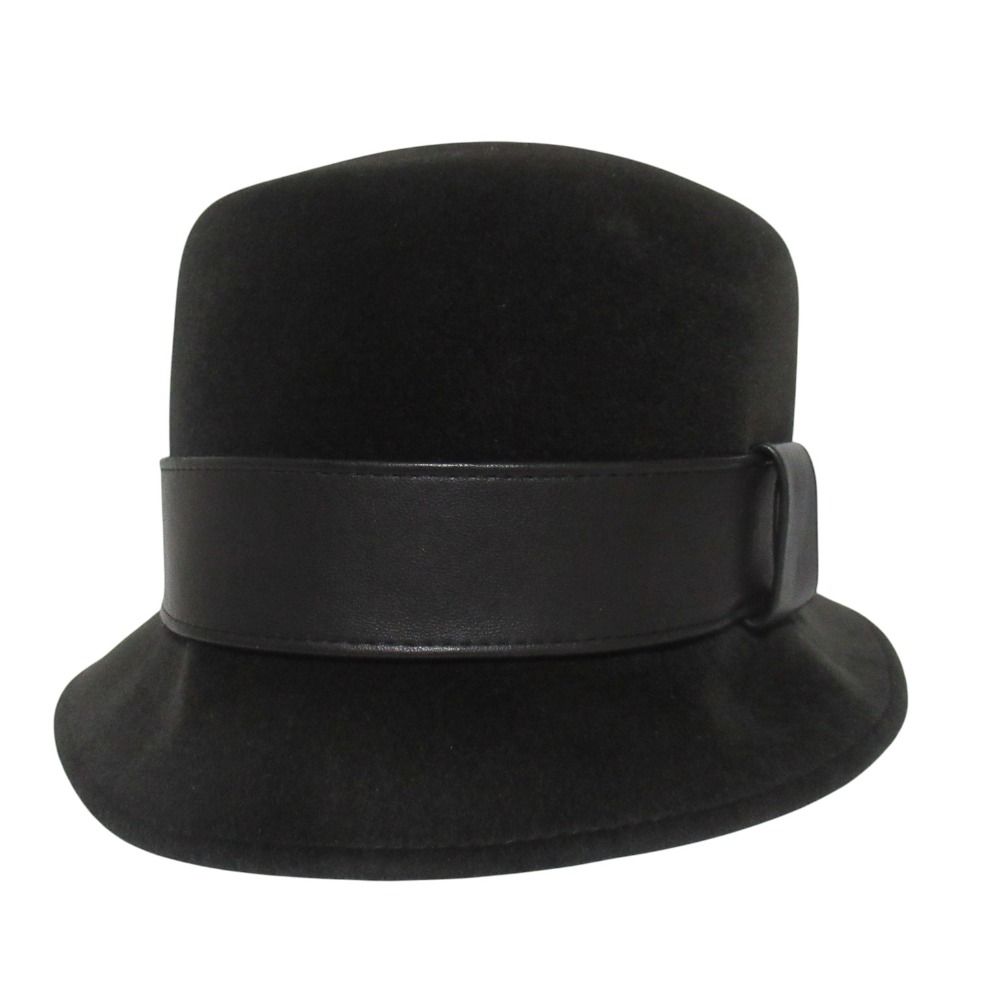 Hermes Rabbit 100% Leather Trim Hat 57 Black Charcoal — view 3
