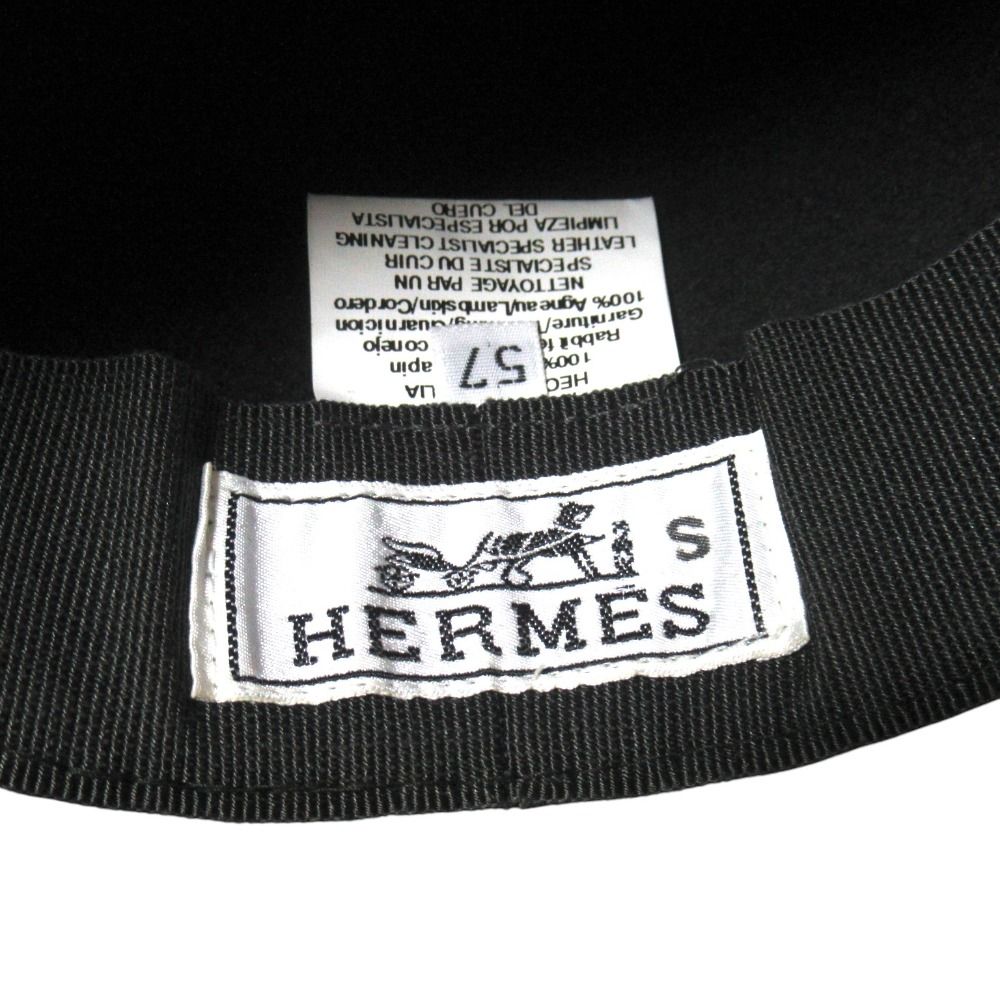 Hermes Rabbit 100% Leather Trim Hat 57 Black Charcoal — view 7