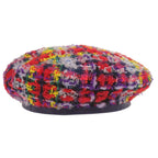 Gucci Tweed Plaid Ribbon GG Logo Beret Purple Red Yellow — view 3
