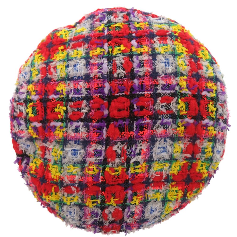 Gucci Tweed Plaid Ribbon GG Logo Beret Purple Red Yellow — view 7