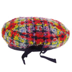 Gucci Tweed Plaid Ribbon GG Logo Beret Purple Red Yellow — view 5