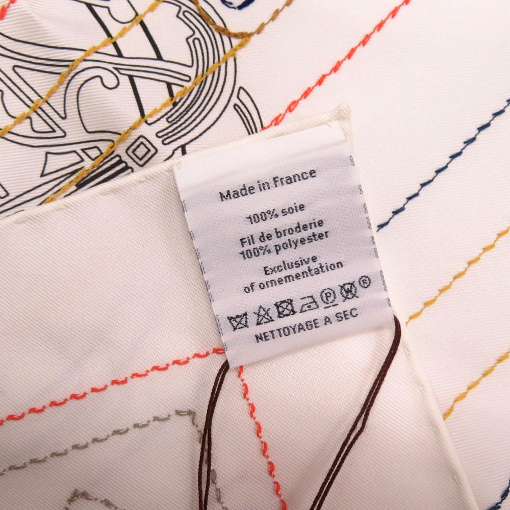 Hermes le Lotage Polished Carre 90 Exlibris Brodet Sangle 08 Silk White Red Blue — view 4