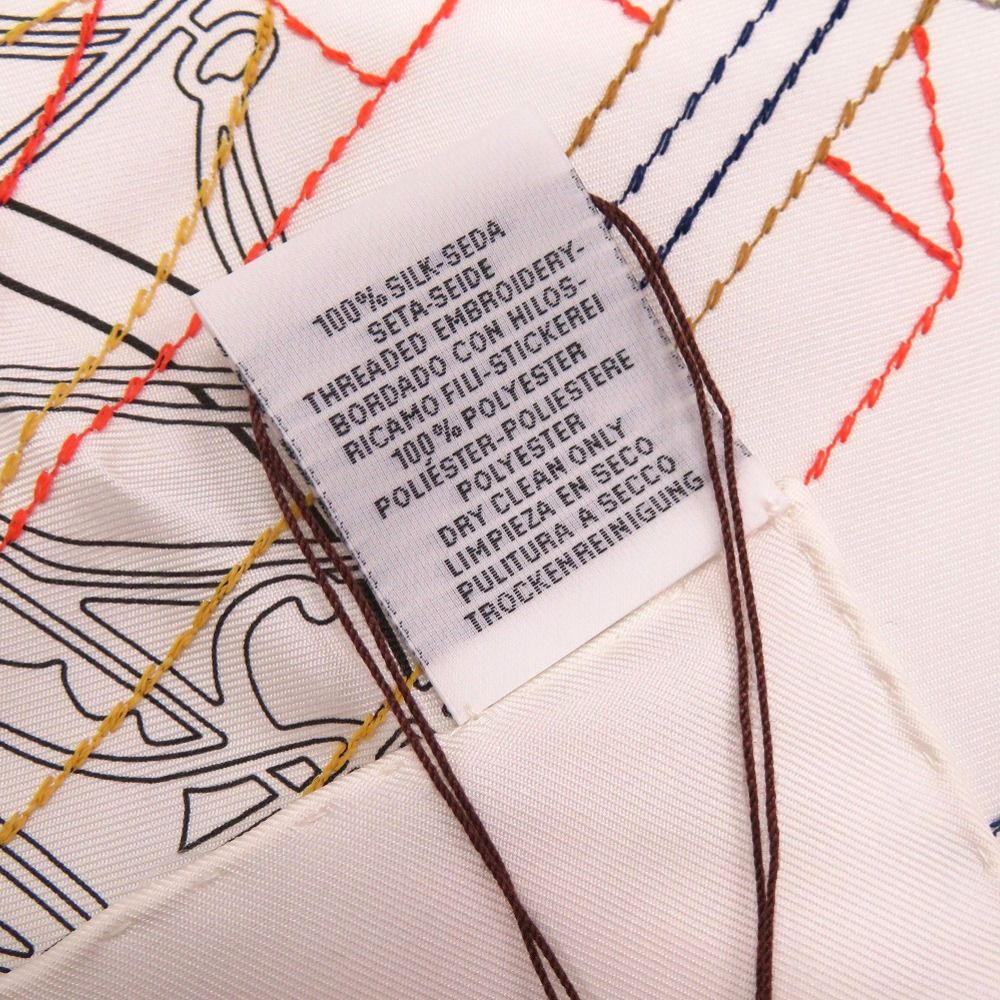 Hermes le Lotage Polished Carre 90 Exlibris Brodet Sangle 08 Silk White Red Blue — view 5