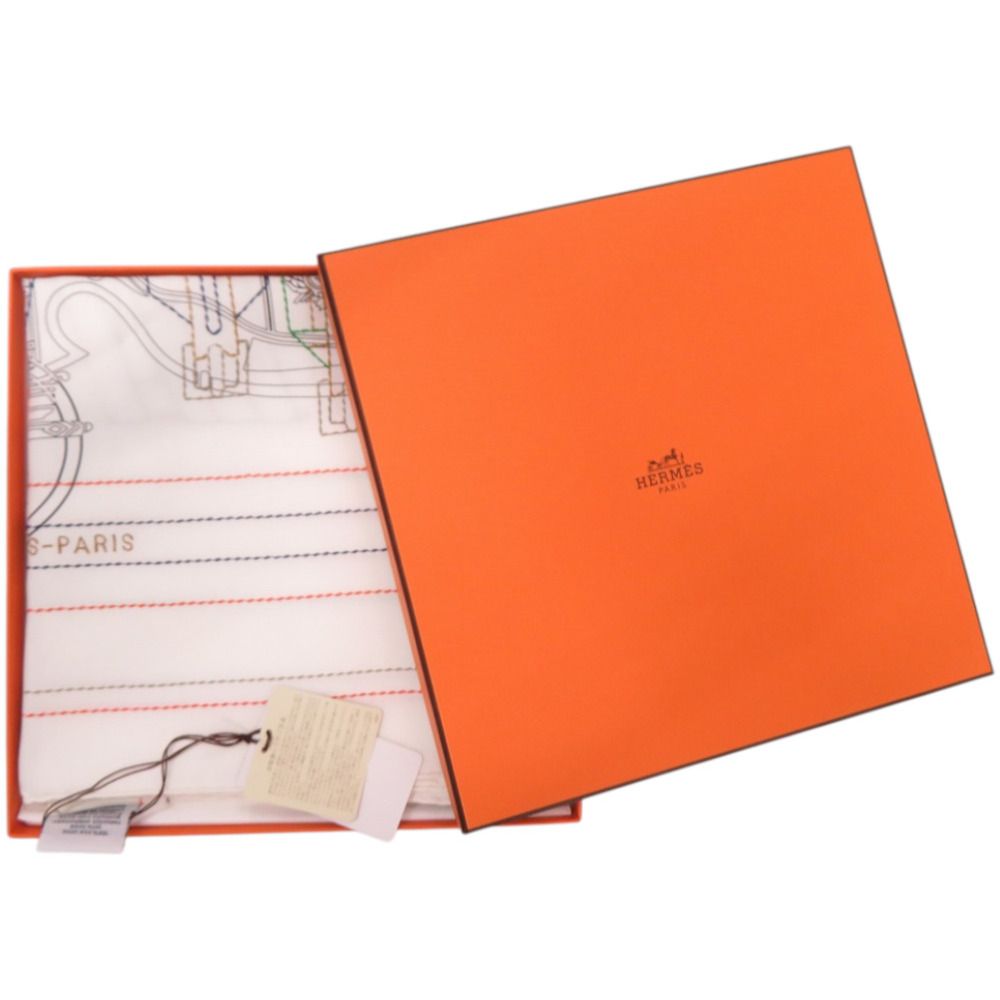 Hermes le Lotage Polished Carre 90 Exlibris Brodet Sangle 08 Silk White Red Blue — view 2