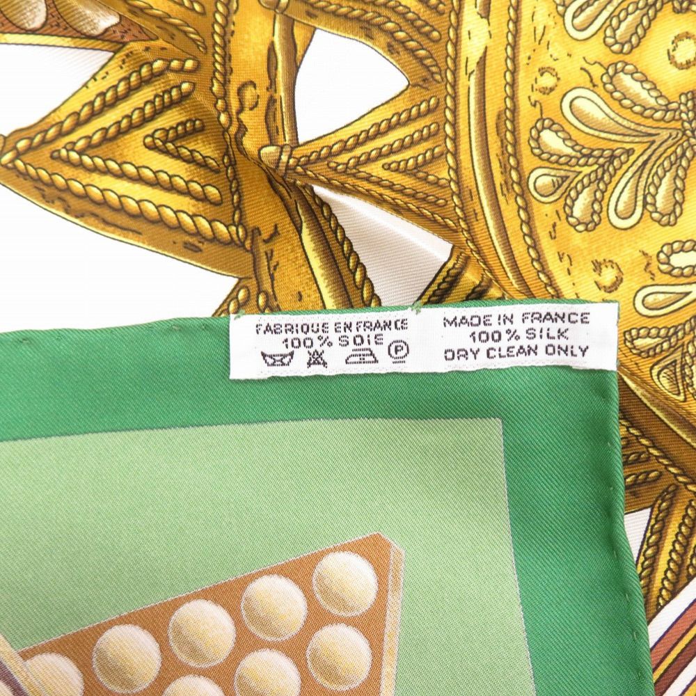 Hermes Carre 90 L'Or Des Chefs Chiefs' Gold Silk Green Scarf — view 4