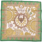 Hermes Carre 90 L'Or Des Chefs Chiefs' Gold Silk Green Scarf — view 3