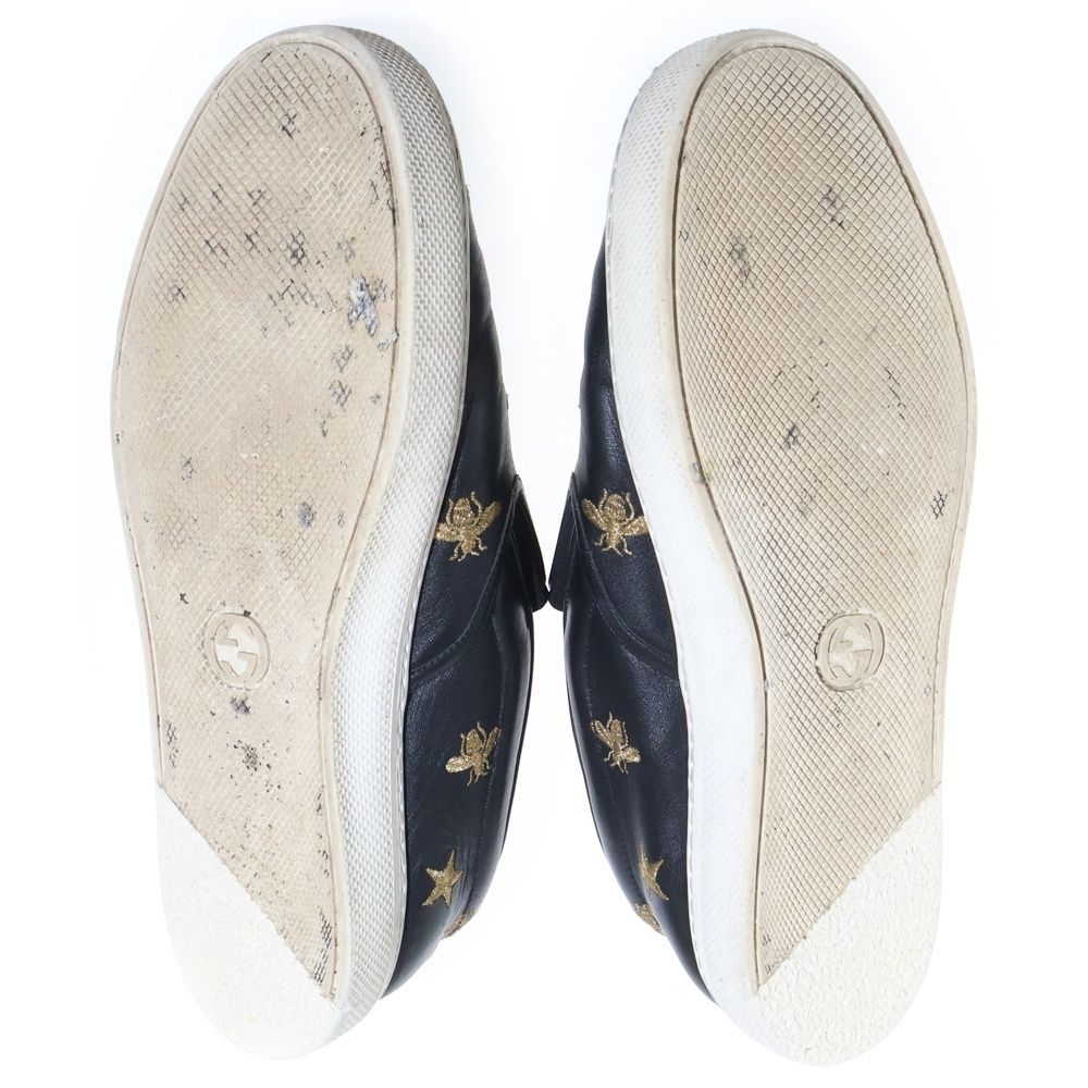 Gucci Bee Embroidery Leather Low Cut Sneakers Slip Ons Black — view 5