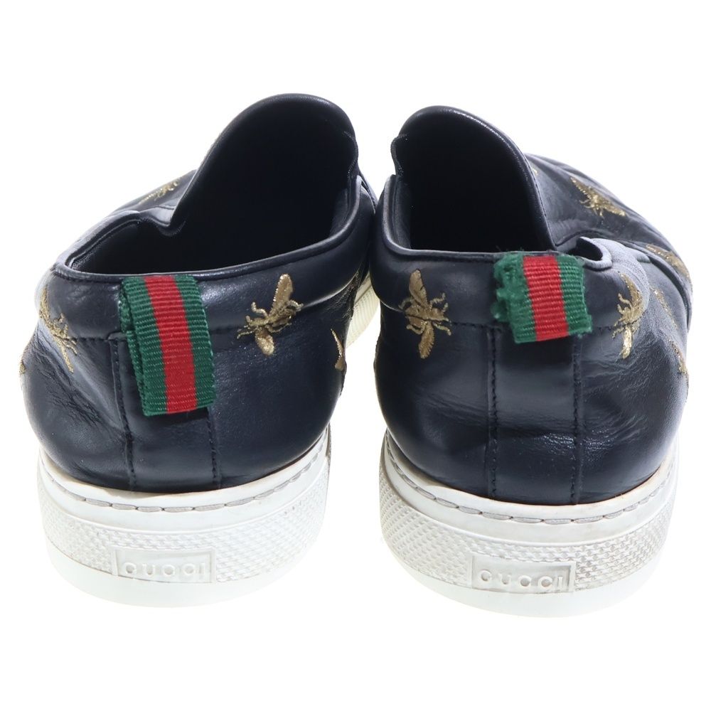 Gucci Bee Embroidery Leather Low Cut Sneakers Slip Ons Black — view 3