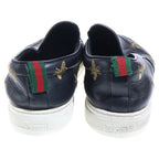 Gucci Bee Embroidery Leather Low Cut Sneakers Slip Ons Black — view 3