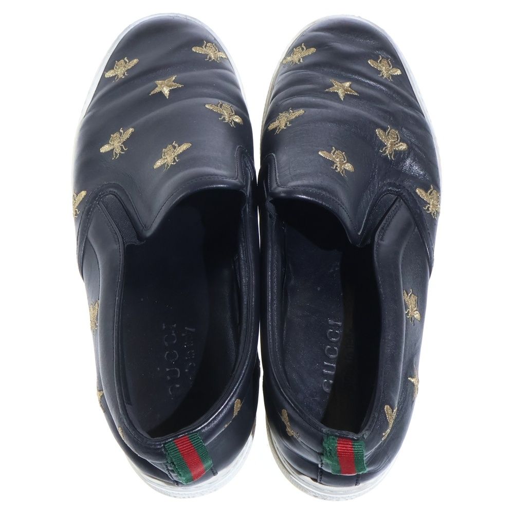Gucci Bee Embroidery Leather Low Cut Sneakers Slip Ons Black — view 4