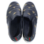 Gucci Bee Embroidery Leather Low Cut Sneakers Slip Ons Black — view 4