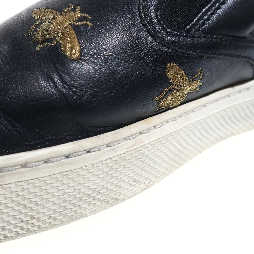 Gucci Bee Embroidery Leather Low Cut Sneakers Slip Ons Black — view 6