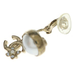 Chanel CC Logo Pearl Flower Motif Earrings White Gold — view 6