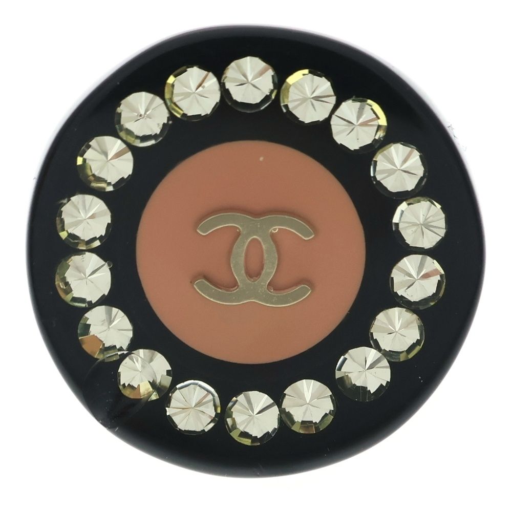 Chanel CC Logo Rhinestone Round Ring Black Pink — view 5