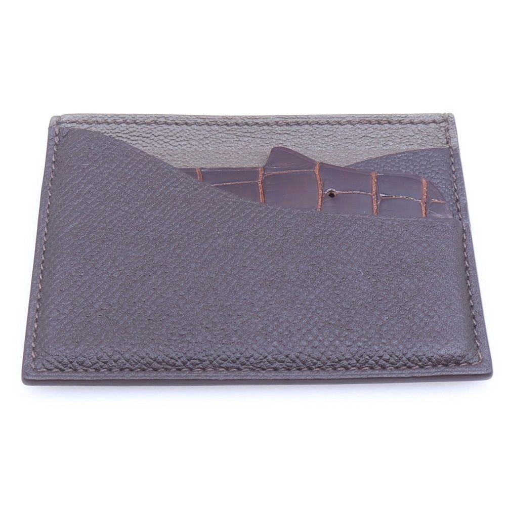 Hermes Petit Ash Natural History Leather Card Case Fixed Era Brown — view 2