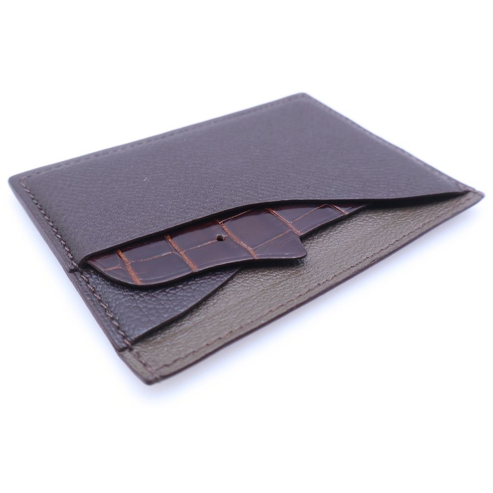 Hermes Petit Ash Natural History Leather Card Case Fixed Era Brown — view 5