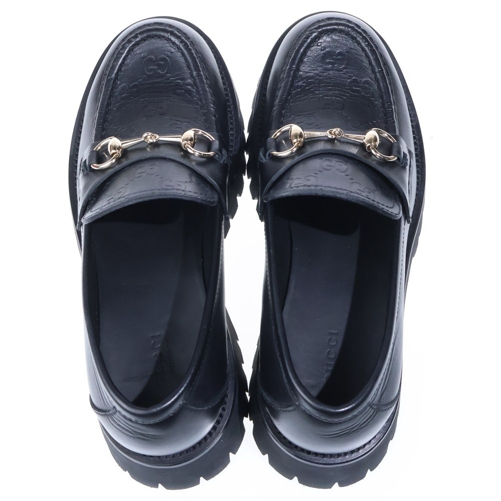 Gucci GG Embossed Horsebit Leather Loafers Black — view 4