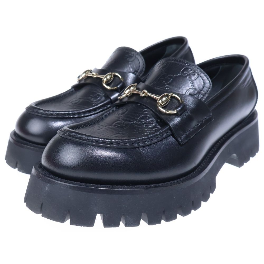 Gucci GG Embossed Horsebit Leather Loafers Black — view 2