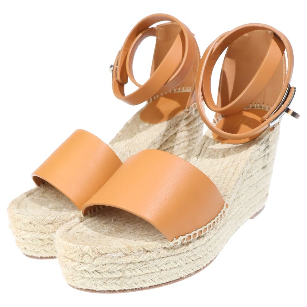 Hermes Tipoli Espadrilles Kelly Buckle Ankle Strap Leather Platform Sandals Brown Beige — view 2