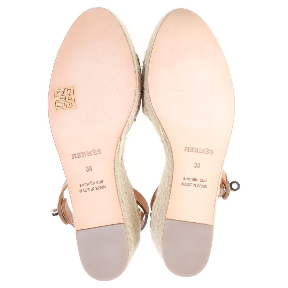 Hermes Tipoli Espadrilles Kelly Buckle Ankle Strap Leather Platform Sandals Brown Beige — view 5