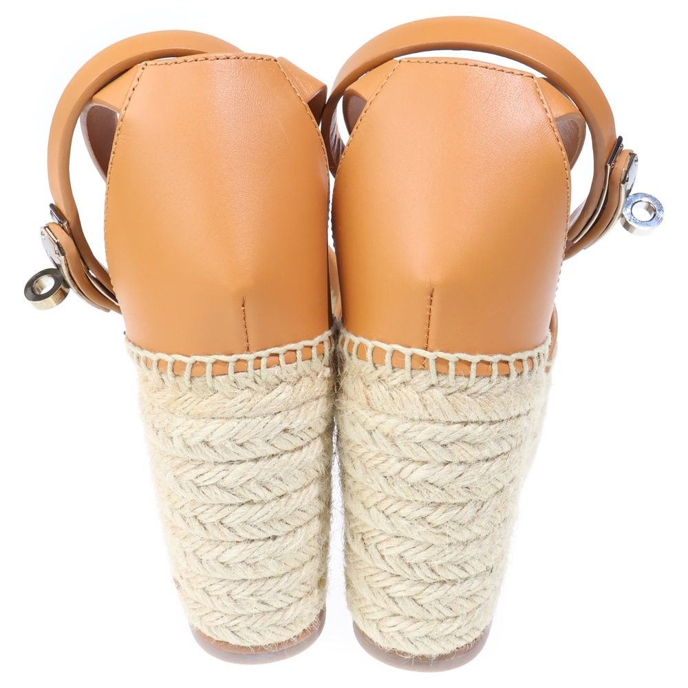 Hermes Tipoli Espadrilles Kelly Buckle Ankle Strap Leather Platform Sandals Brown Beige — view 3